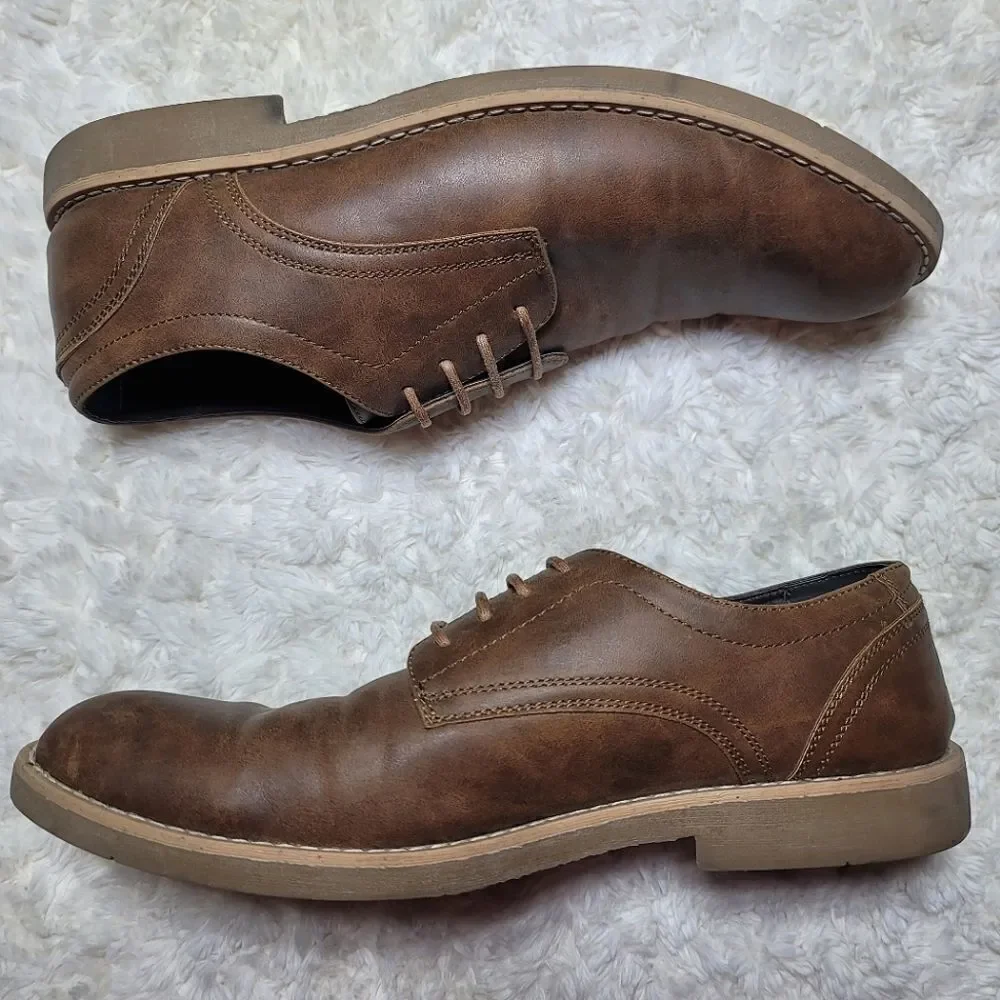 Perry Ellis Portfolio Brooks Brown Faux Leather Lace-Up Dress Shoes